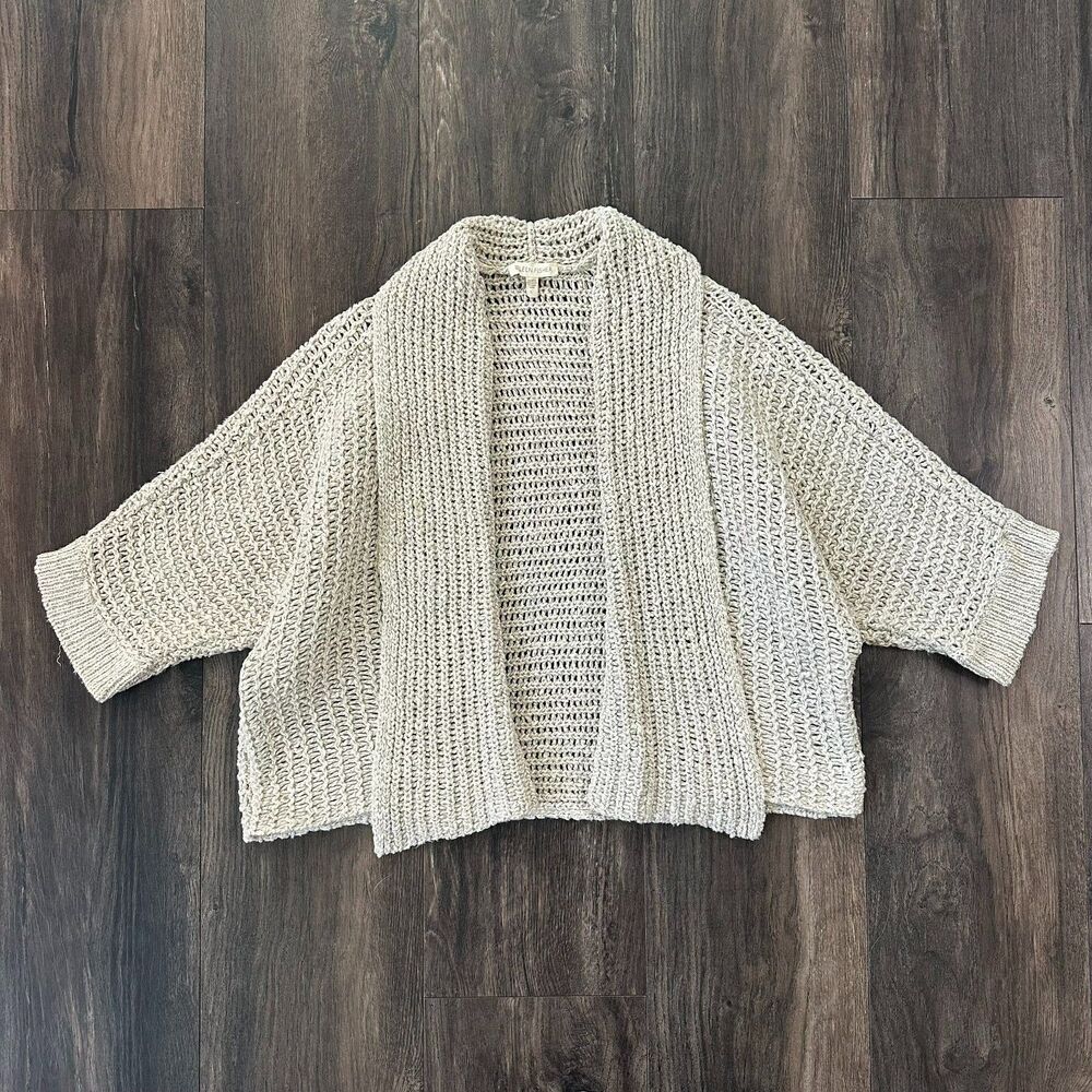 Eileen Fisher Chunky Knit Cardigan Linen Blend Cream Open-Front Sweater Medium